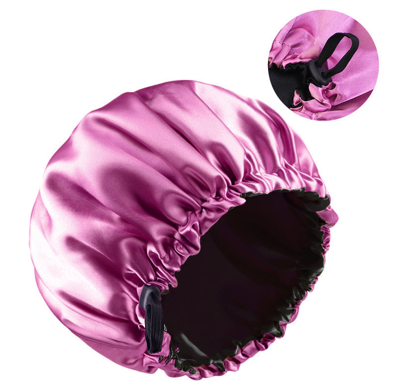 Double-layer flat buckle adjustable satin nightcap women's beauty hair care cap solid color round cap JDB-256C-7