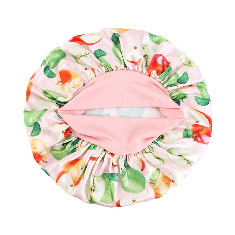 New Cross-Border Style Fruit-Print Wide-Brimmed Elastic Sleep Cap, Satin Nursing Cap, Head Wrap Cap Jdb-301A-5