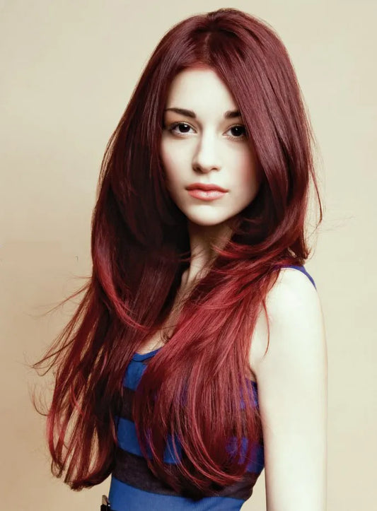 Long Layered Straight Red Human Hair Lace Front Wigs 22 Inches