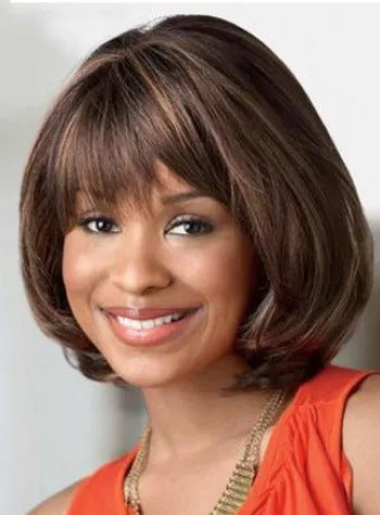 Short Straight Bob Hair Style Full Bang Human Hair Capless Wigs 12 Inches