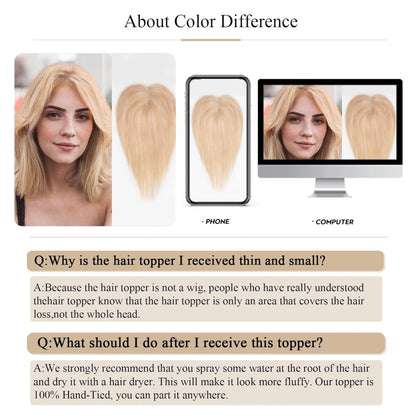 Remy Human Hair Toppers for Women Hand-Tied Hair Toppers with Swiss Lace Base 12in