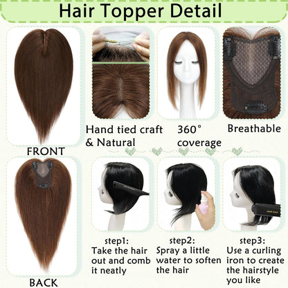 Hair Toppers for Women Real Human Hair 360° No Bangs Upgrade Lace Base Human Hair Toppers