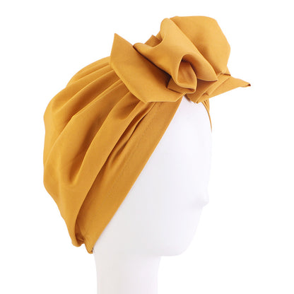 Europe and the United States popular pleated flower turban hat adult solid color bow dish flower wrap hat hair care cap JDT-52
