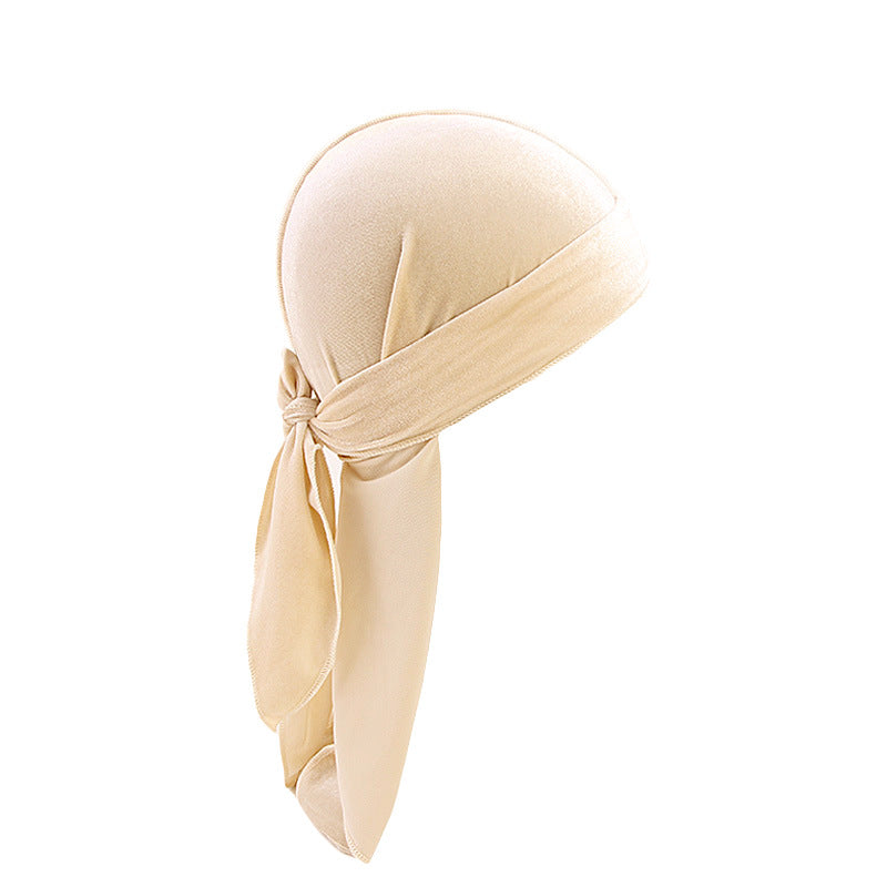 European and American fashion Korean velvet long tail pirate hat strap turban hat hip hop Cape velvet durags