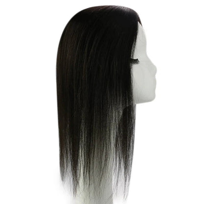Human Hair Toppers Invisible Wiglet Hair pieces Without Bangs Off Black #1B[Density Upgrade 150%]