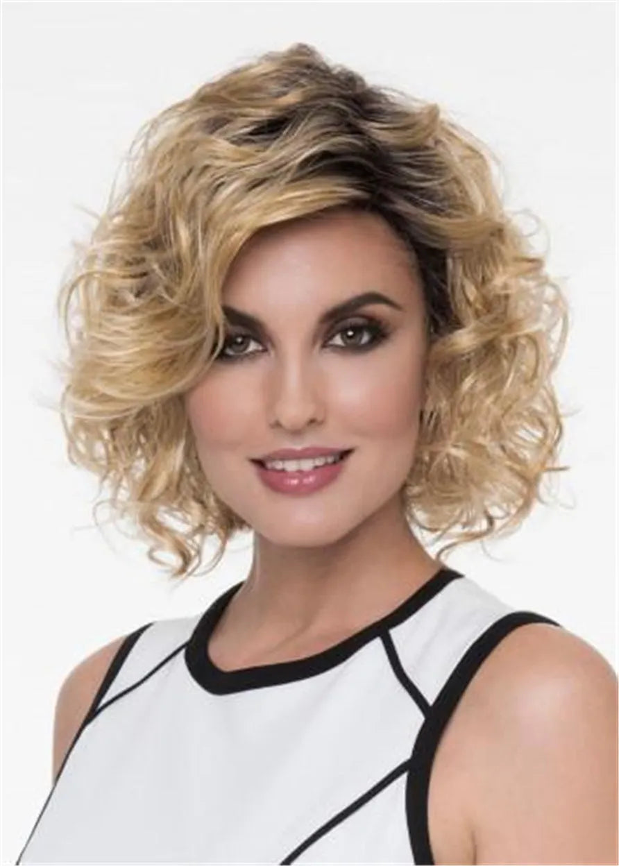 Layered Medium Kinky Curly Synthetic Hair Capless Wigs12 Inches