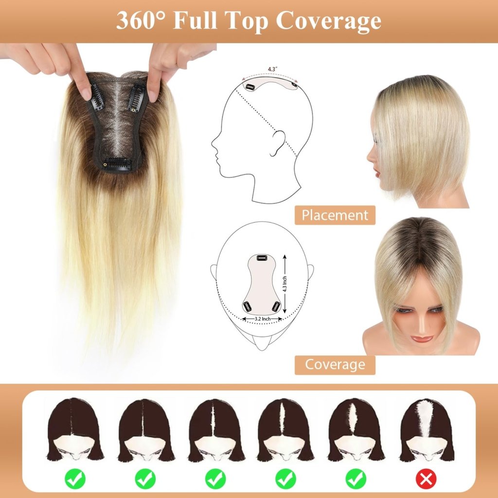 Hair Toppers for Women Real Human Hair Salt and Pepper Grey Human Hair Toppers 10 inch Dark Grey