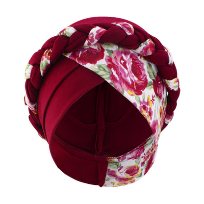 Cross-Border Printed Two-Color Braided Turban Hat Cross-Style Women's Turban Ethnic Turban Jdt-429I