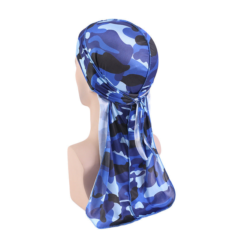 Cross-Border New Style Imitation Silk Camouflage Headscarf Hat, Long-Tailed Pirate Hat, Tie-On Head Wrap Hat Tjm-05-3H