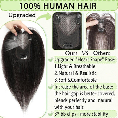 Hair Toppers for Women Real Human Hair 360° No Bangs Upgrade Lace Base Human Hair Toppers