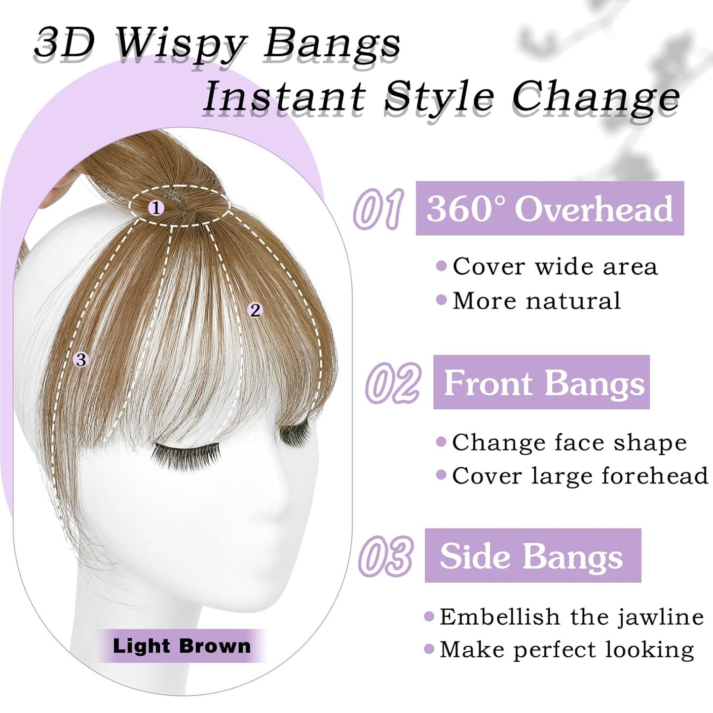 Clip in Bangs 100% Human Hair Toppers 360°3D Hair Pieces Clip On Air Bangs Extensions