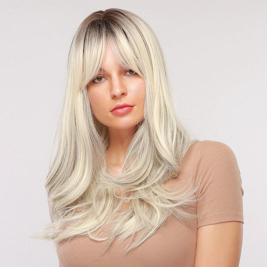 Gray Long Wavy Synthetic Hair Wig With Bangs 26 Inches