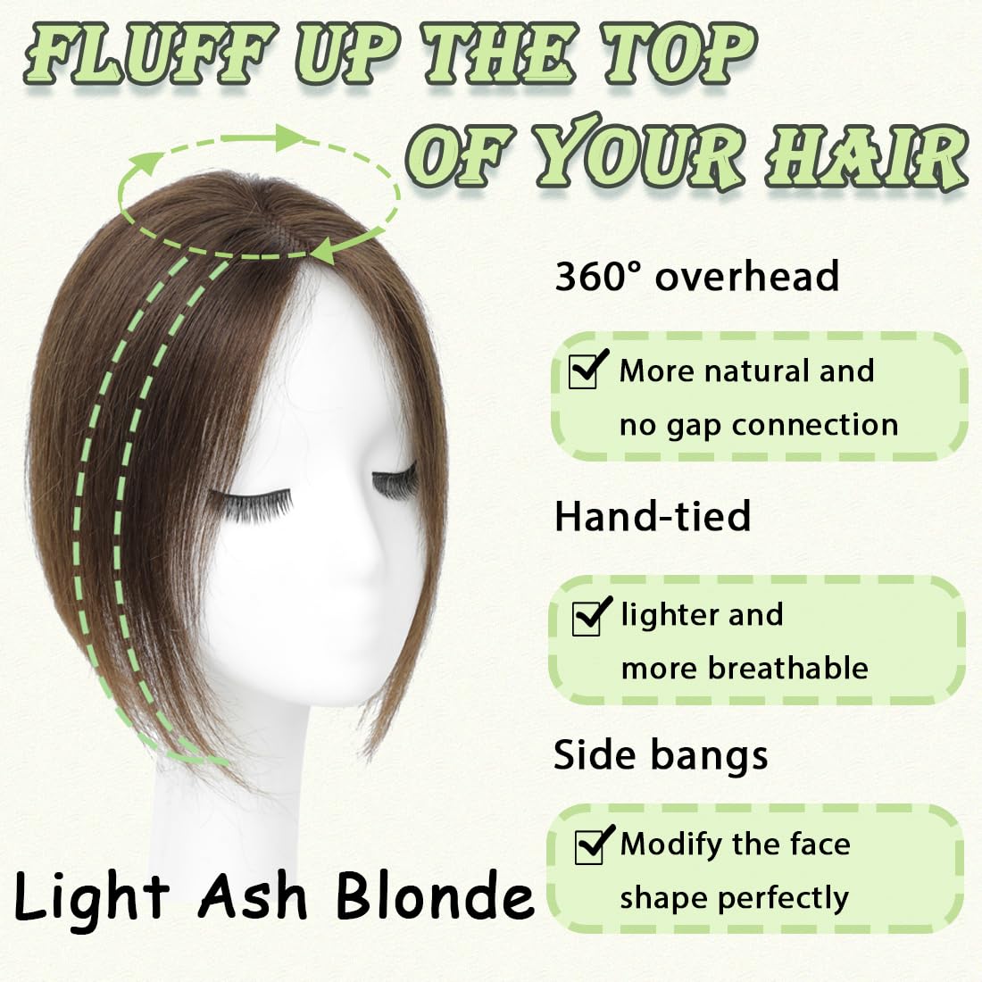 Hair Toppers for Women Real Human Hair 360° No Bangs Upgrade Lace Base Human Hair Toppers