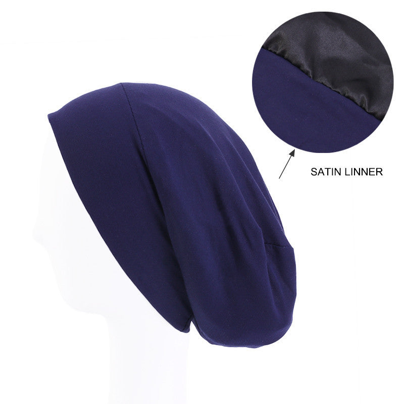 Modal stretch cotton pullover cap lined with Satin double-layer nightcap turban cap chemotherapy hat