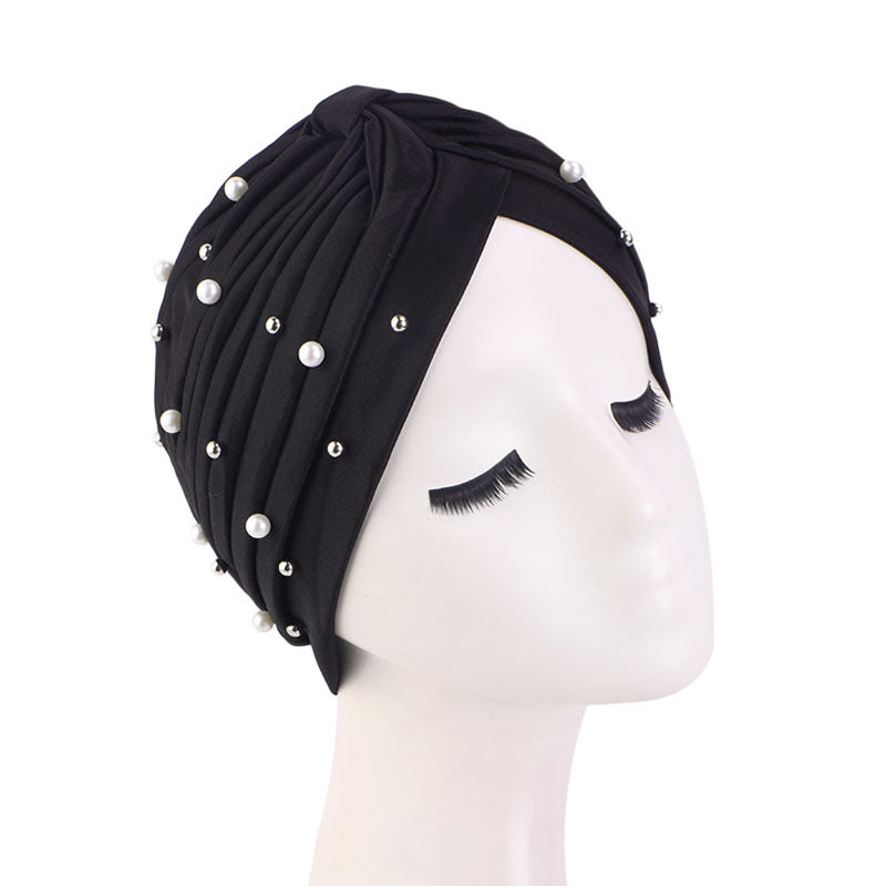 Amazon Solid Color Stretch Hood Headscarf Hat Starry Beads India Yoga Hat Chemotherapy Hat TJM-49