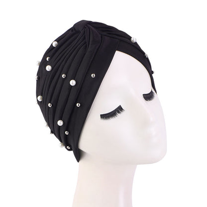 Amazon Solid Color Stretch Hood Headscarf Hat Starry Beads India Yoga Hat Chemotherapy Hat TJM-49