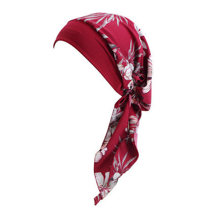 Ethnic Style Tie Tape Cap Elastic Wide Ribbon Baotou Cap Chemotherapy Cap Household Cap JDT-329C