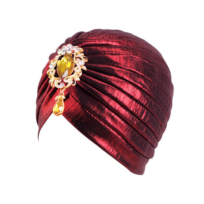 Cross-border retro alloy pendant retro pleated bronzing turban hat turban indian hat JDT-413A