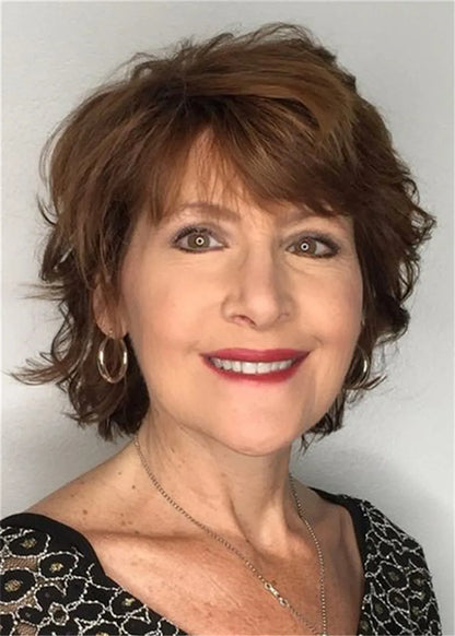 Medium Layered Hairstyle Human Hair Wavy Women Wig 10 Inches