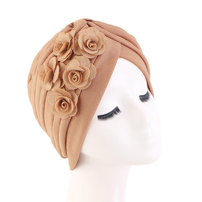 Rose accessories pleated headscarf cap thickened Indian hat ethnic style pullover cap JDT-16D