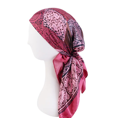 Amazon satin professional square scarf artificial silk printed wrap scarf ethnic style headscarf cap JDWJ-28