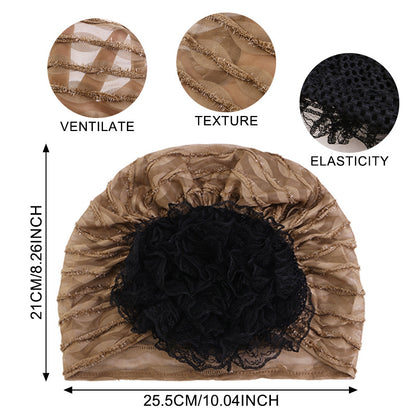 Cross-Border Spring and Autumn Style Breathable Lace Hat, Ethnic Hat with Floral Embellishment on the Back, Hair-Protecting Headscarf Hat Jdt-516