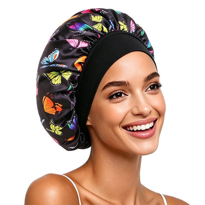 New Butterfly Print Elastic Sleep Cap, Satin Nursing Cap, Head Wrap Hat, Cross-Border Hat Jdb-301A-6