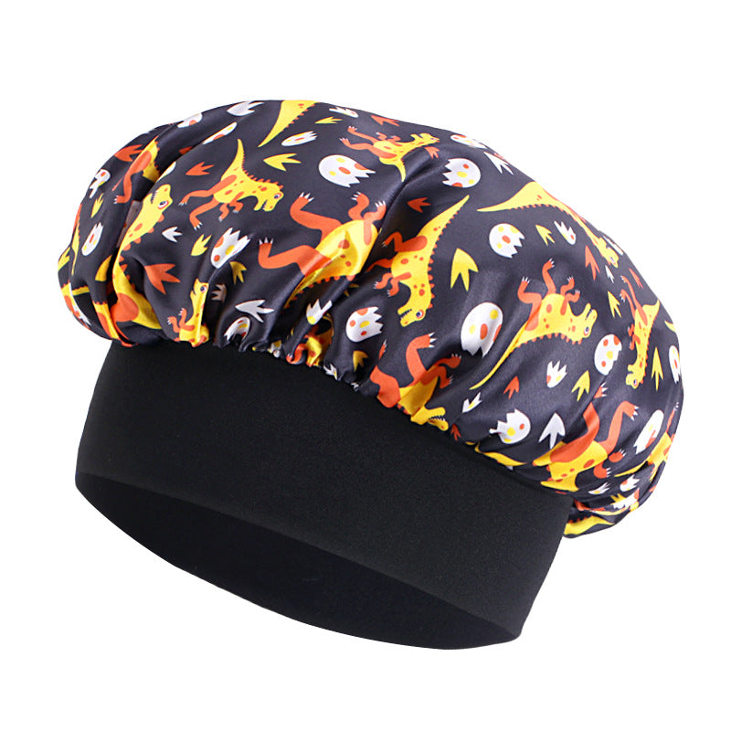 Cross-border children's cartoon colored nightcap dinosaur print baby headscarf hat hair care cap JDKB-21A-5