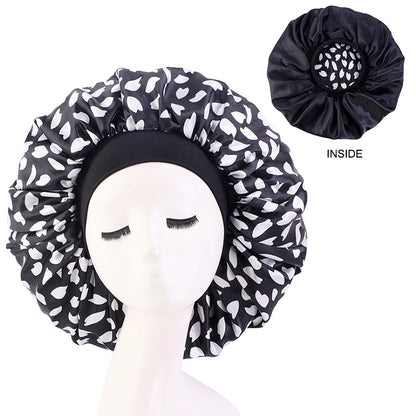 Cross-border Hot Selling Wide-brimmed Stretch Double-layer Sleeping Cap Sade Printed Extra Large Shower Cap Beauty Hair Care Cap