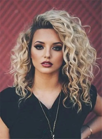 Parrucche alla moda con capelli umani ricci medi frontali in pizzo naturale da 14 pollici