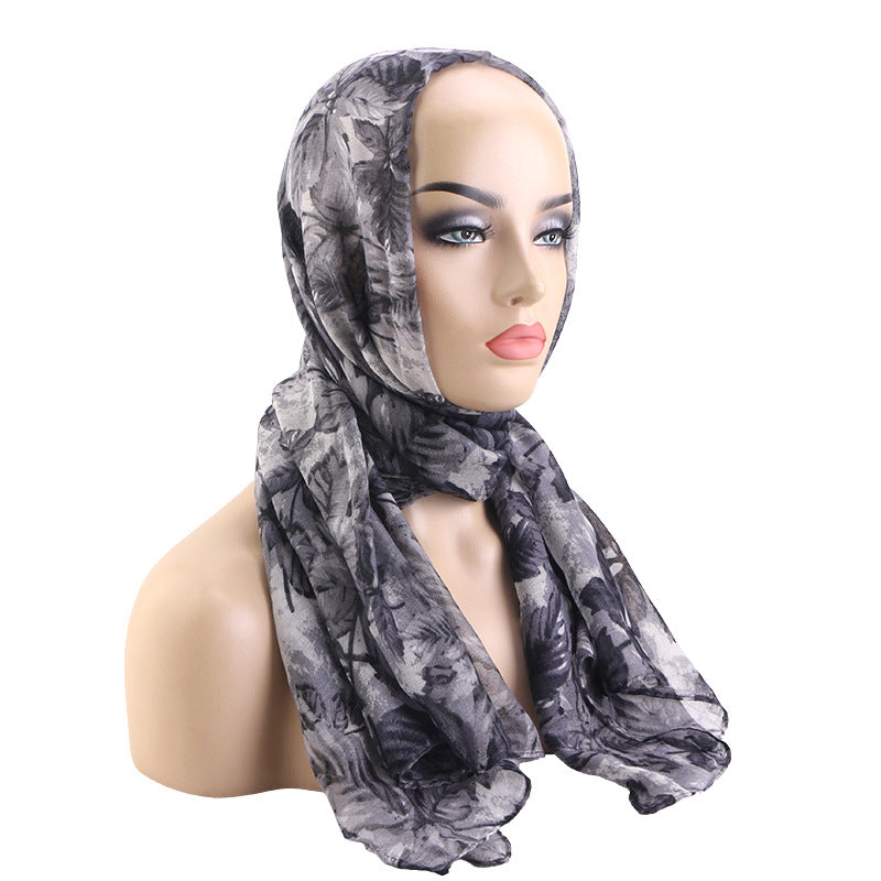 Spring and Autumn New Style Bali Yarn Leaf Print Headscarf, Head Wrap, Beach Wrap, Headscarf Hat Jdwj-24E