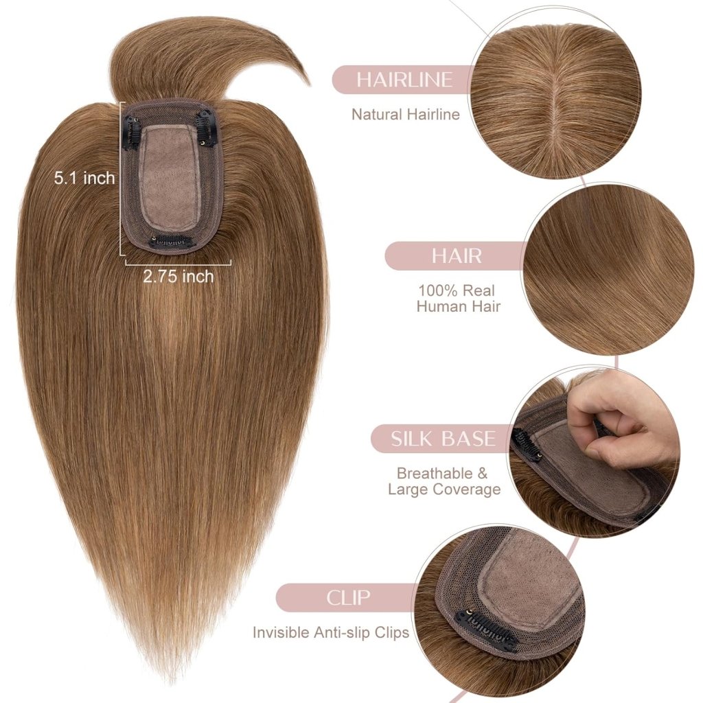 Human Hair Topper with Bangs - Real Human Hair Toppers for Women with Thin Hair