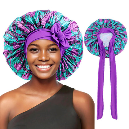 African Print Sal Nightcap Large Stretch Ribbon Tape Cap Strap Shower Cap JDB-408J