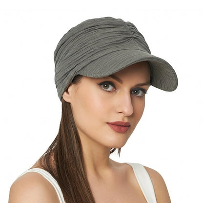 New Solid Color Pleated Style Baseball Cap with Brim and Headscarf, Sunshade Outdoor Sun Hat Jdt-234G