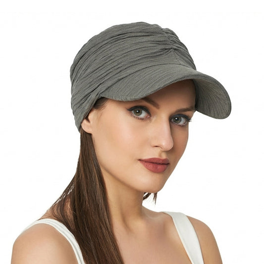 New Solid Color Pleated Style Baseball Cap with Brim and Headscarf, Sunshade Outdoor Sun Hat Jdt-234G