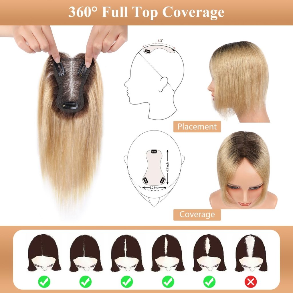 Hair Toppers for Women Real Human Hair Salt and Pepper Grey Human Hair Toppers 10 inch Dark Grey