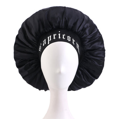 12 Constellation Solid Color English LOGO Elastic Wide-brimmed Sardin Nightcap Women's Beauty Hat Hair Care Hat Cross-border Hat
