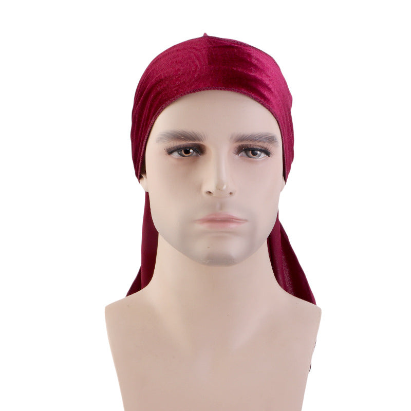 Autumn and Winter thickened gold velvet long tail pirate hat Chinese dragon hot stamping strap hip hop cloak DURAG