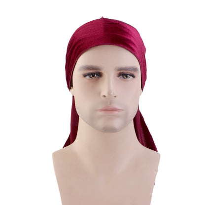 Autumn and Winter thickened gold velvet long tail pirate hat Chinese dragon hot stamping strap hip hop cloak DURAG