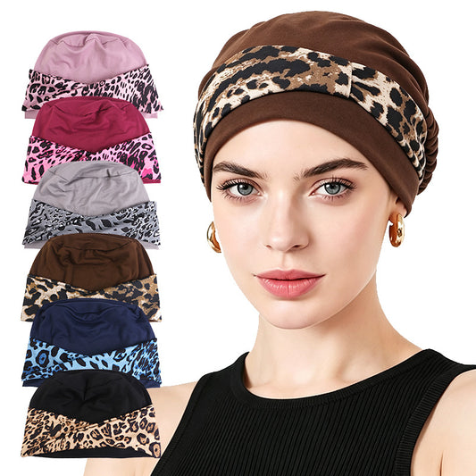 Cross border Bohemian style leopard print headscarf cap elastic toe cap hair care cap JDT-505A