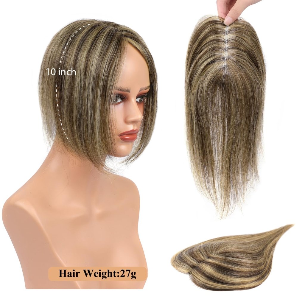 Hair Toppers for Women Real Human Hair Salt and Pepper Grey Human Hair Toppers 10 inch Dark Grey