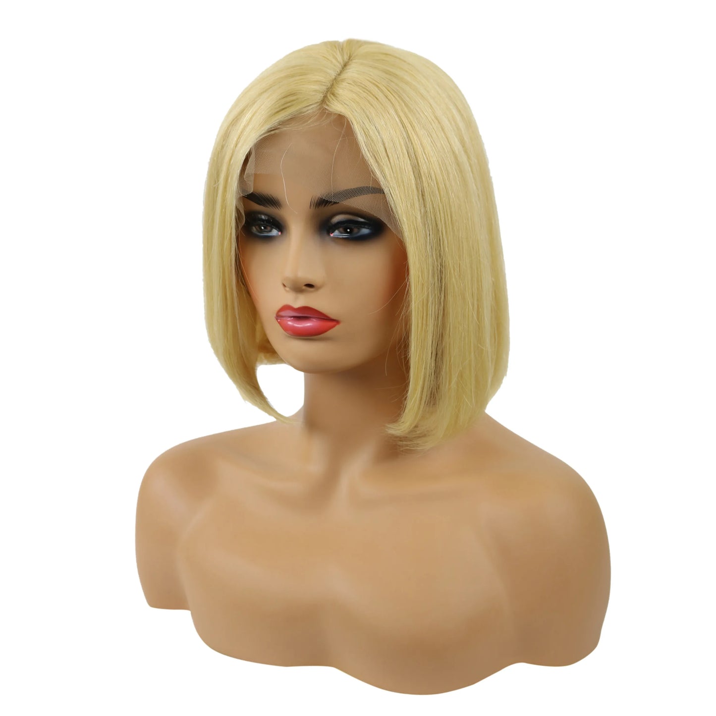 Parrucche corte e lisce con pizzo frontale e laterali, per capelli umani, da 10 pollici