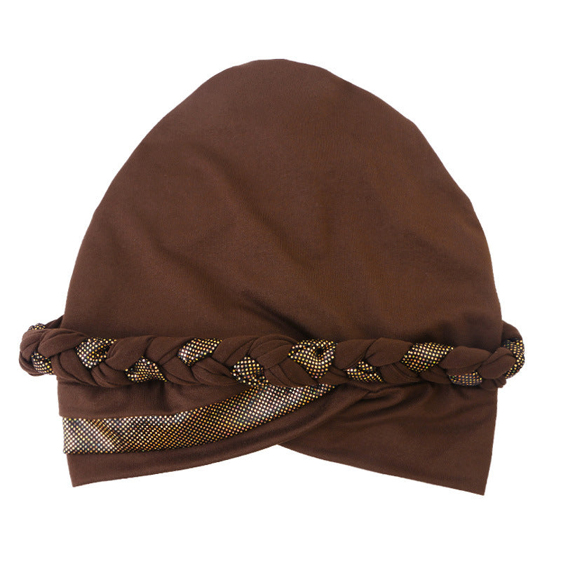 Cross border new two-color gilding manual Fried Dough Twists braid headband cap elastic headband JDT-429M