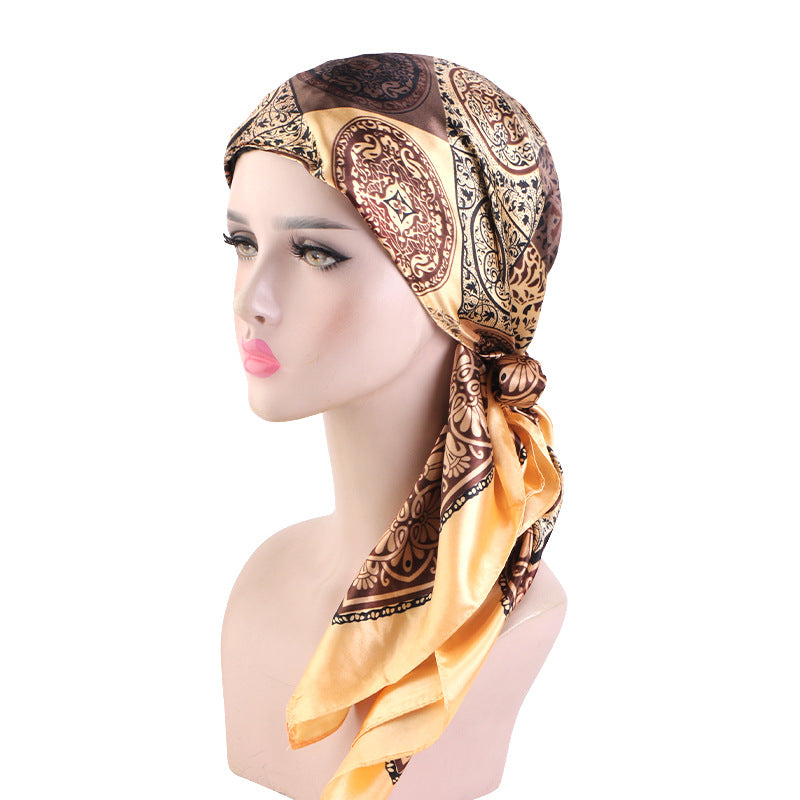 Cross-Border New Style Satin Square Scarf Hat Outdoor Hair Protection Head Wrap Turban Hat Jdw-66