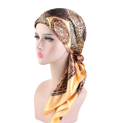 Cross-Border New Style Satin Square Scarf Hat Outdoor Hair Protection Head Wrap Turban Hat Jdw-66