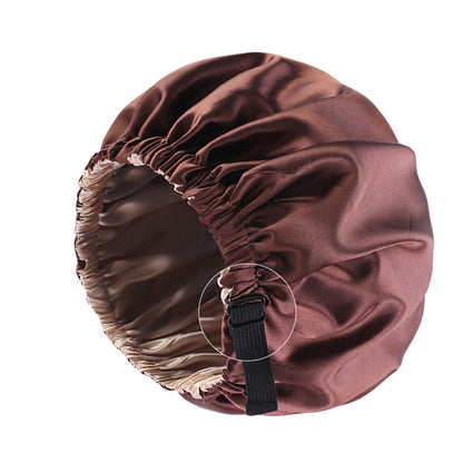 Satin nightcap invisible flat adjustable buckle artificial silk double-layer round hat shower cap beauty hair hat