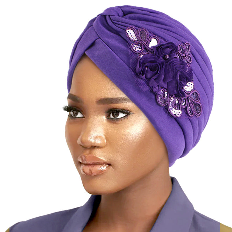 Cross-border supply fashion street shot flower bag head hat solid color pleated Indian hat ethnic hat TJM-24X