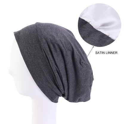 Modal stretch cotton pullover cap lined with Satin double-layer nightcap turban cap chemotherapy hat