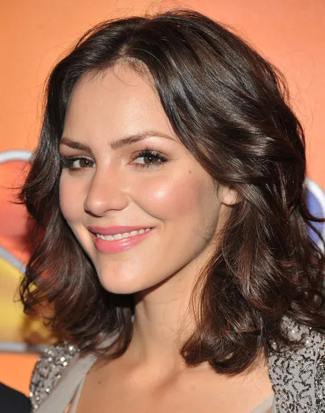 Graceful Custom Katharine Mcphee Hairstyle Medium Wavy 100% Human Hair Lace Wig 14 Inches