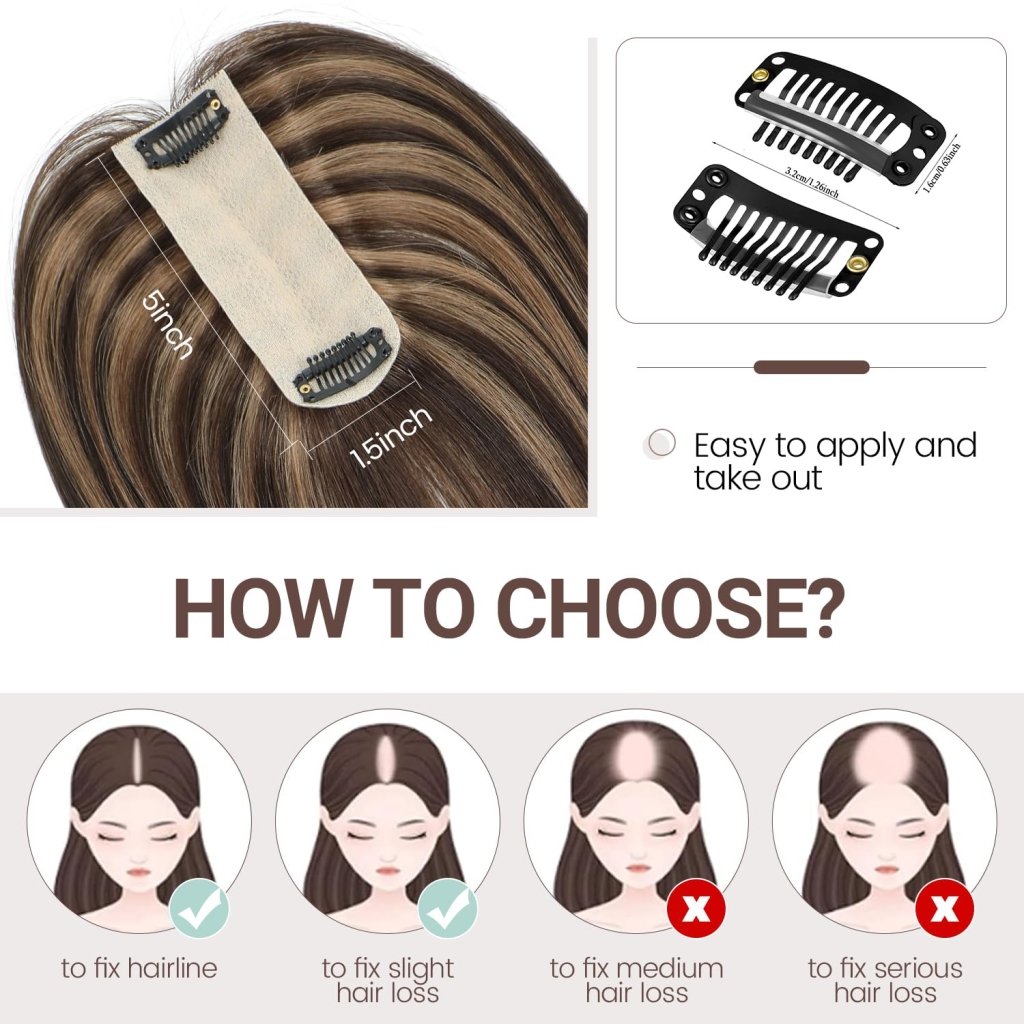 Hair Toppers for Women Real Human Hair 16 Inch for Thinning Hair